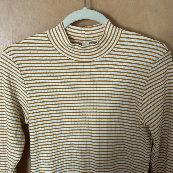 EUC Cream and mustard striped American Apparel mock turtleneck minidress Sz L - Picture 2 of 6